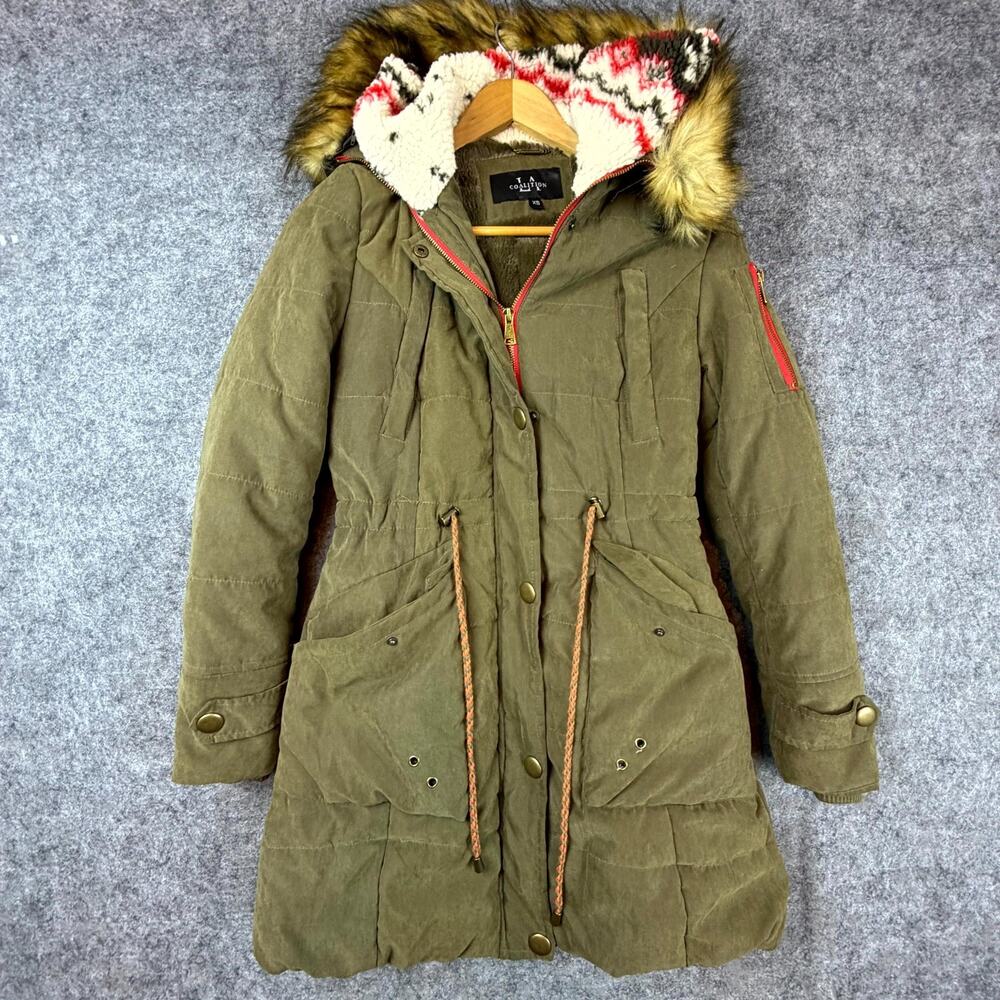Coalition LA Coat Womens‎ XS Green Removable Faux Fur Southwestern Sherpa Y2K